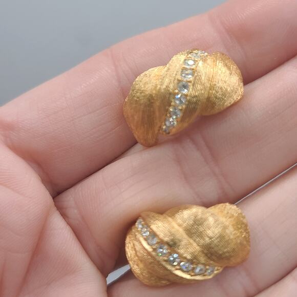 Vintage Christian Dior Earrings Rhinestone Half Hoops Signed Heavy - Picture 9 of 12